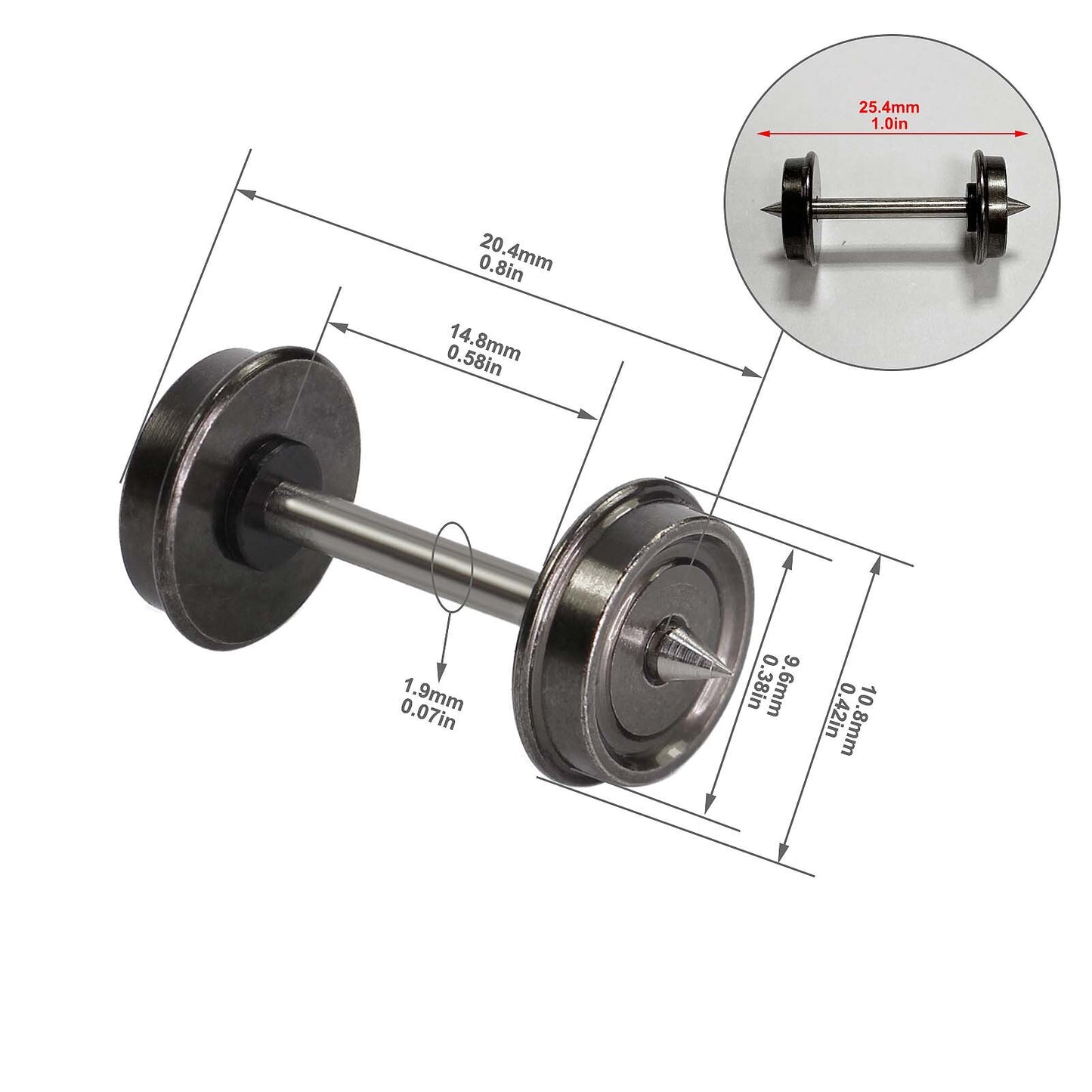 Evemodel Wheels 24pcs 33" Metal Wheels for Model Trains 1:87 HO Scale DC Wheelset C8725
