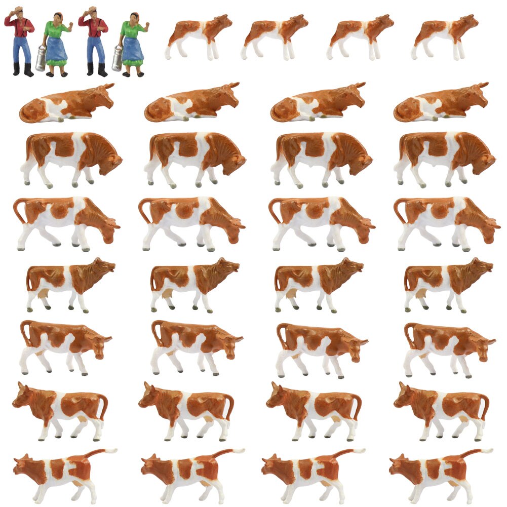 Evemodel 36pcs Model Trains HO Scale 1:87 Model Horses Cows Farm Animals with Model Figures