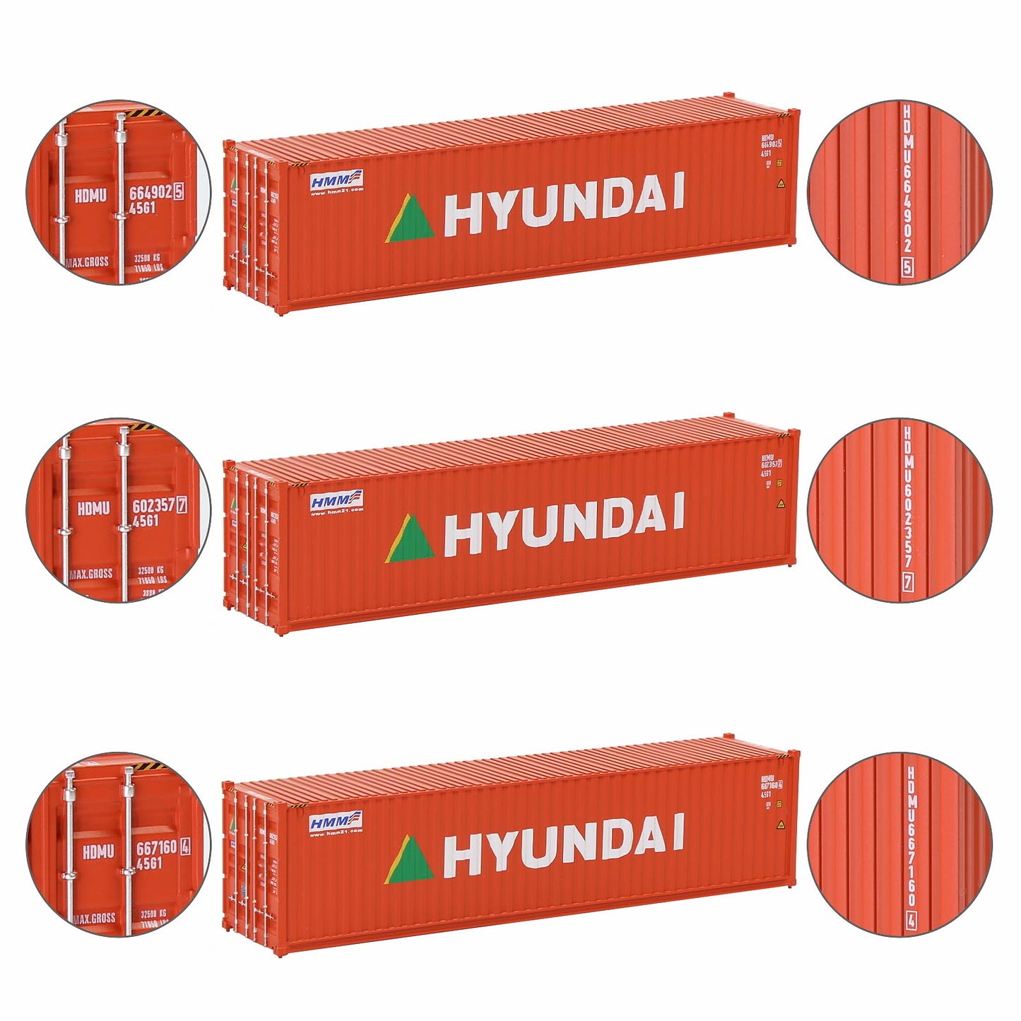 Evemodel 3pcs Same HO Scale 1:87 40ft Shipping Containers 40' Cargo Box Different Road Name C8746