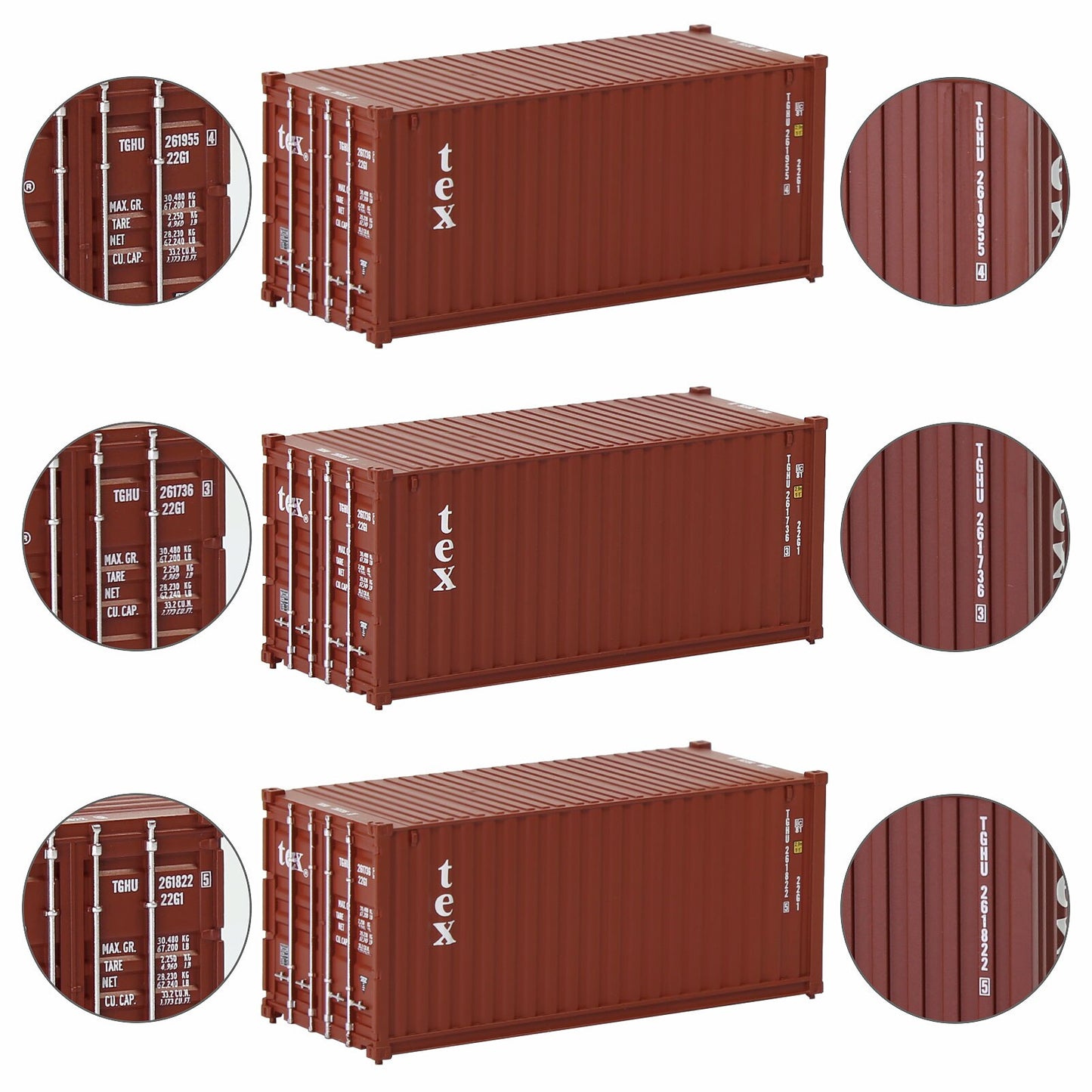 Evemodel 3pcs Model Railway Layout HO Scale 1:87 20ft Contaniers 20' Cargo Box C8726