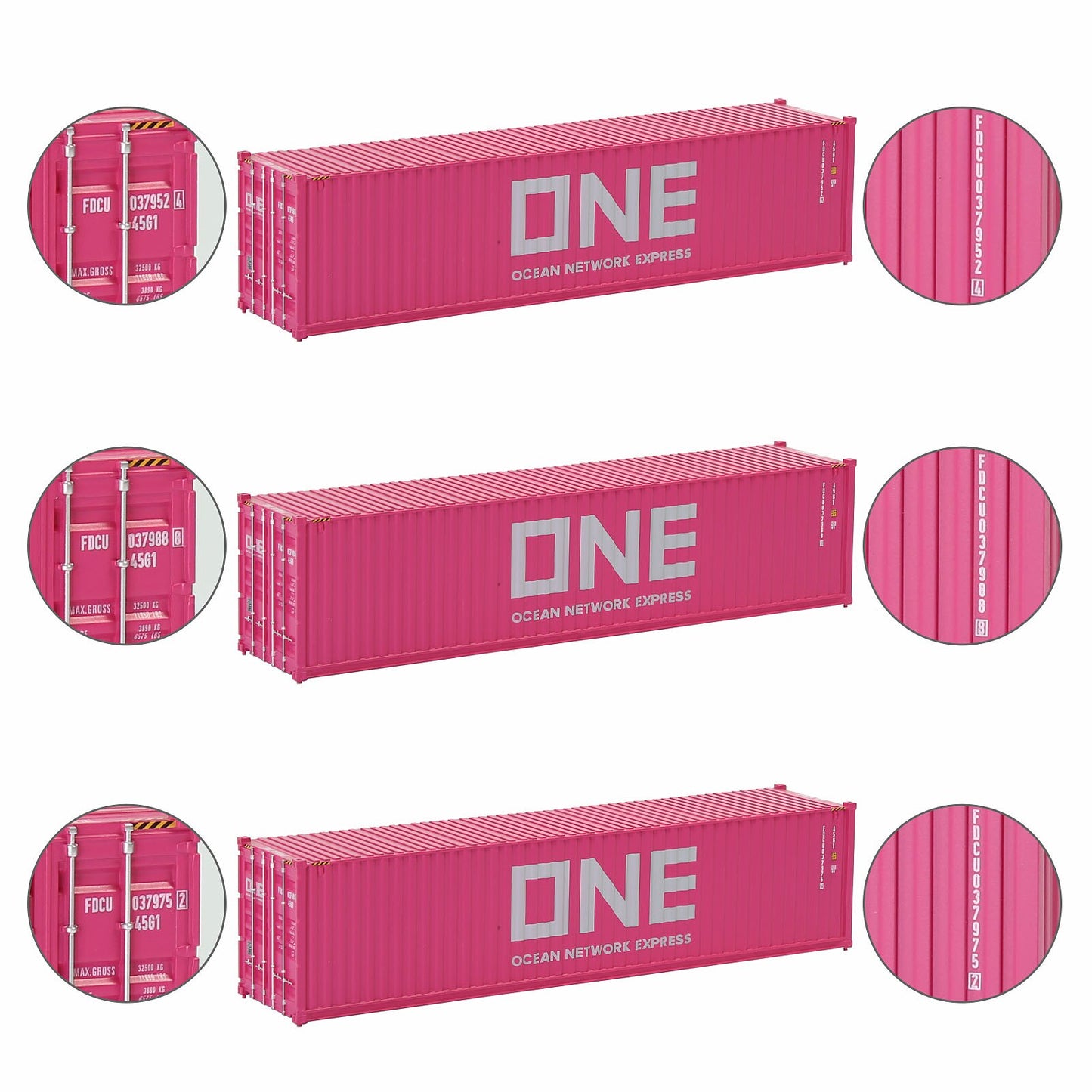 Evemodel 3pcs Same HO Scale 1:87 40ft Shipping Containers 40' Cargo Box Different Road Name C8746