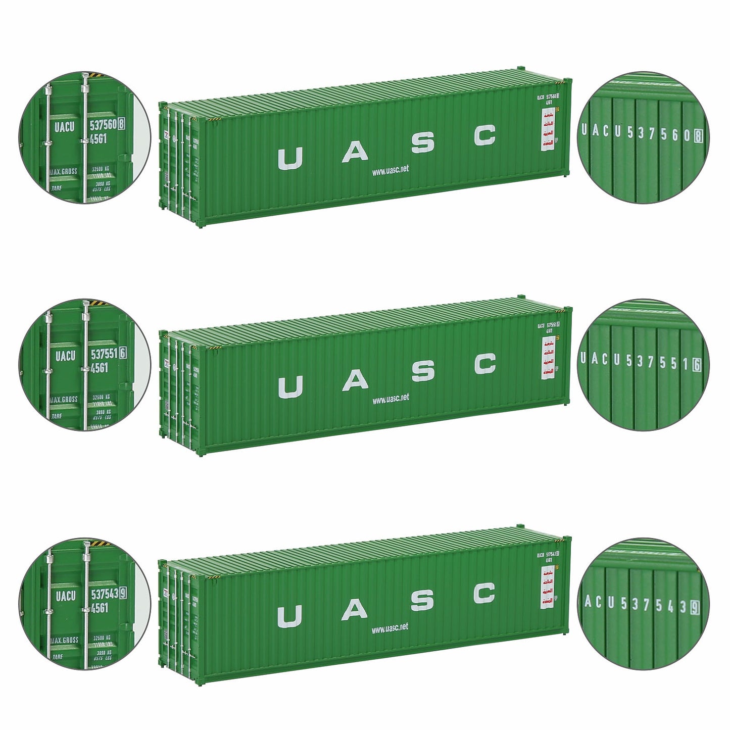 Evemodel 3pcs Same HO Scale 1:87 40ft Shipping Containers 40' Cargo Box Different Road Name C8746
