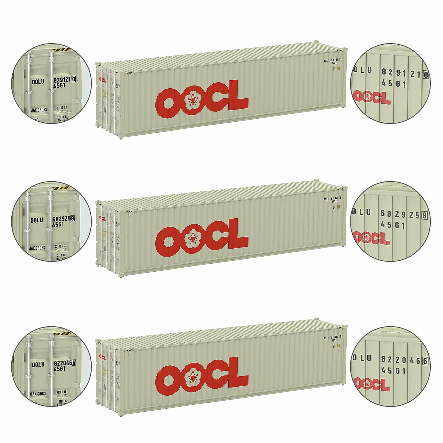 Evemodel 3pcs Same HO Scale 1:87 40ft Shipping Containers 40' Cargo Box Different Road Name C8746