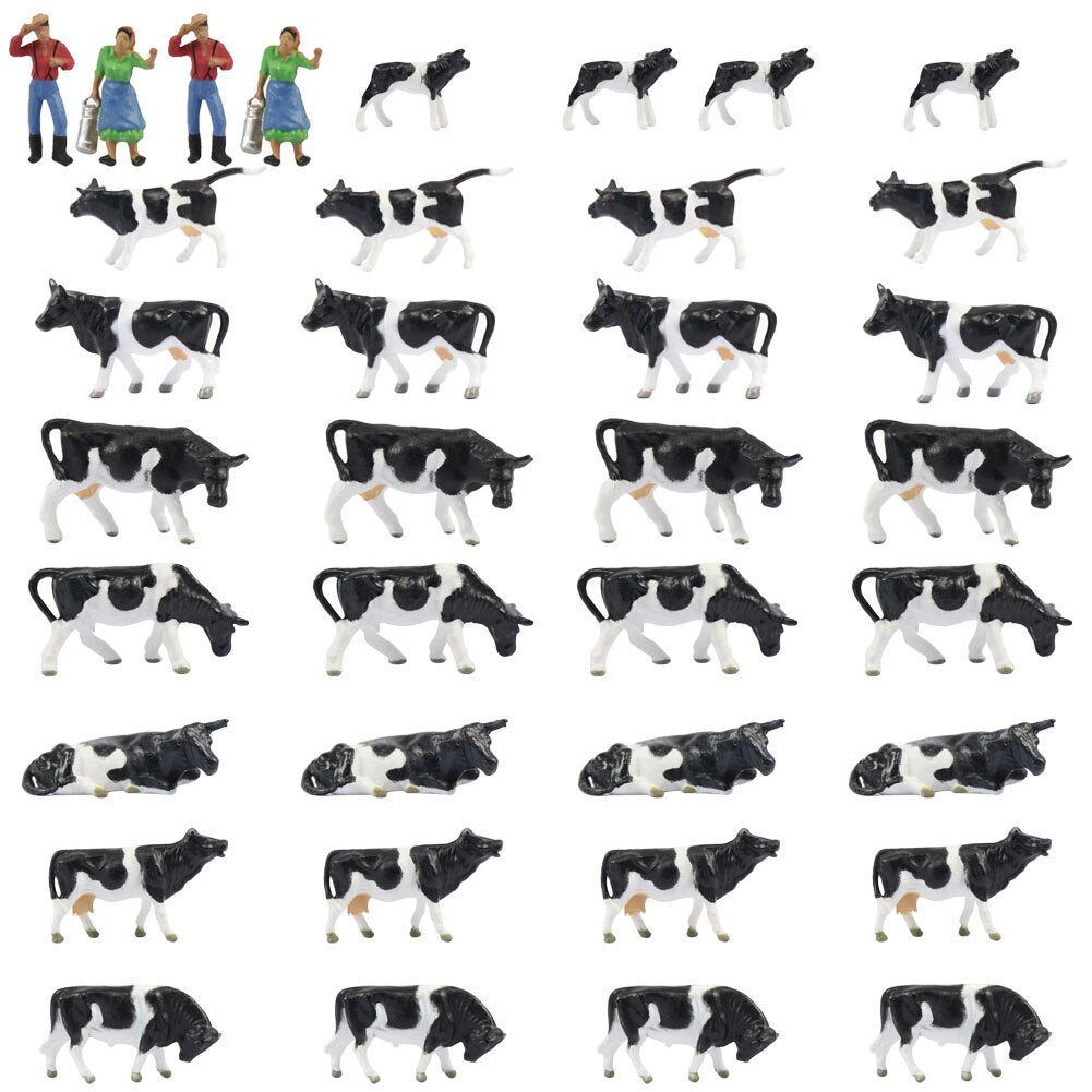 Evemodel 36pcs Model Trains HO Scale 1:87 Model Horses Cows Farm Animals with Model Figures