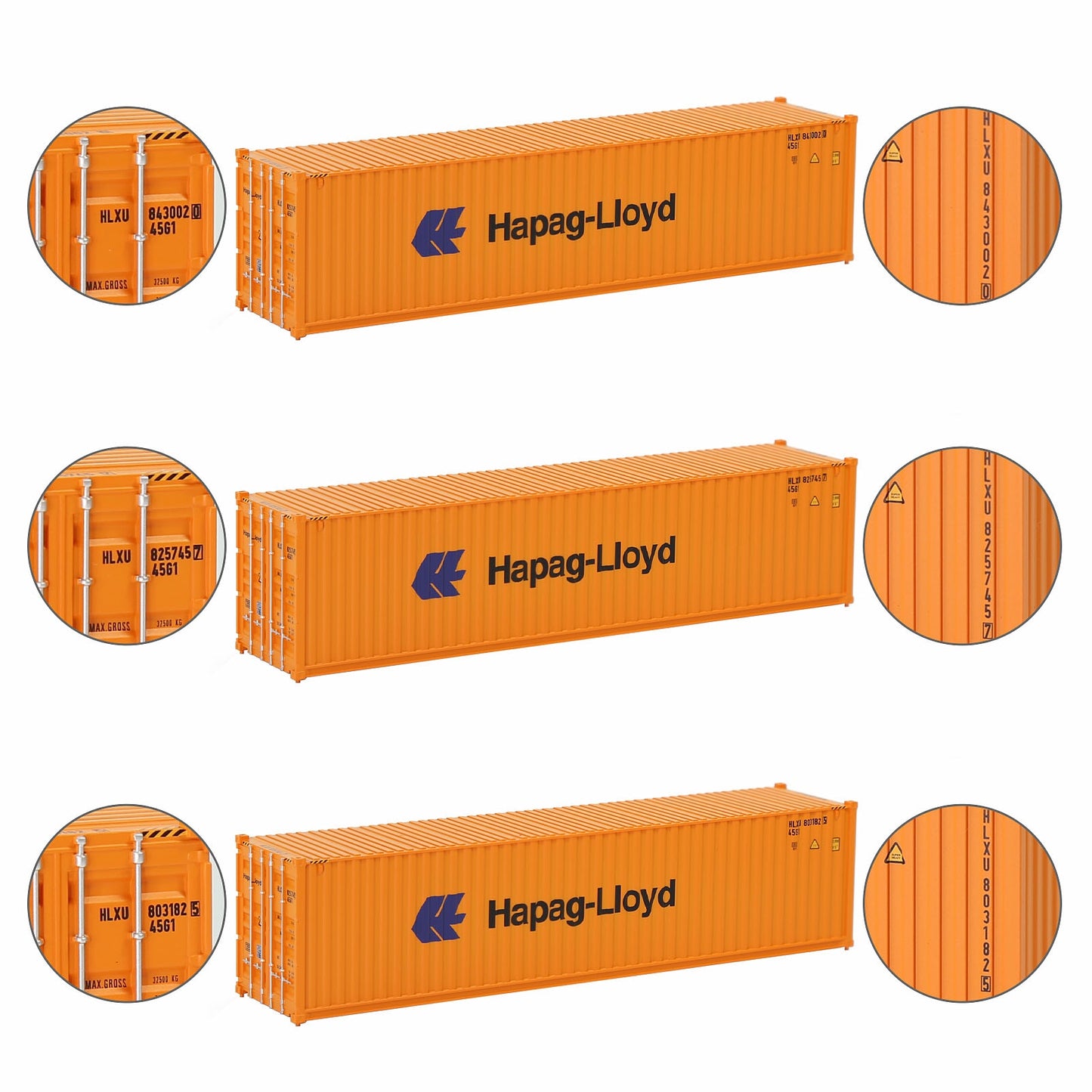 Evemodel 3pcs Same HO Scale 1:87 40ft Shipping Containers 40' Cargo Box Different Road Name C8746