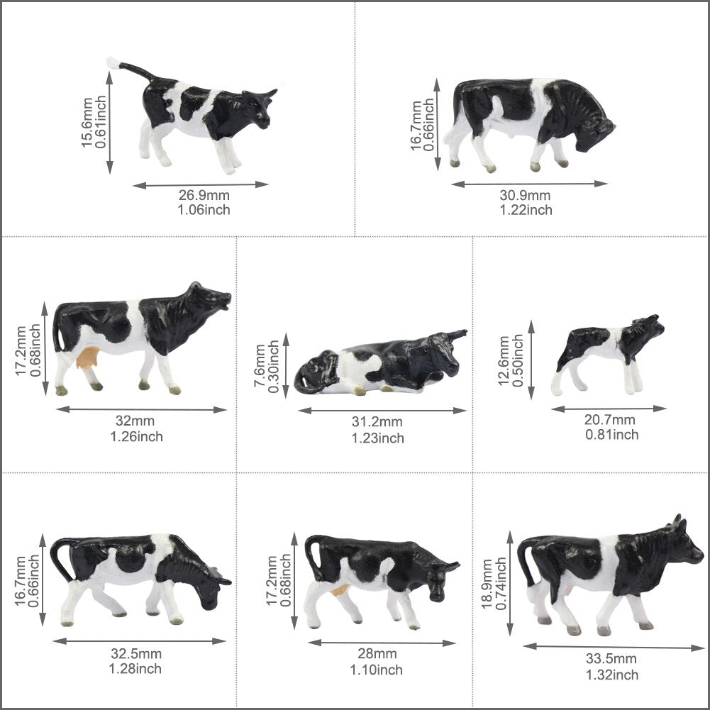 Evemodel 36pcs Model Trains HO Scale 1:87 Model Horses Cows Farm Animals with Model Figures