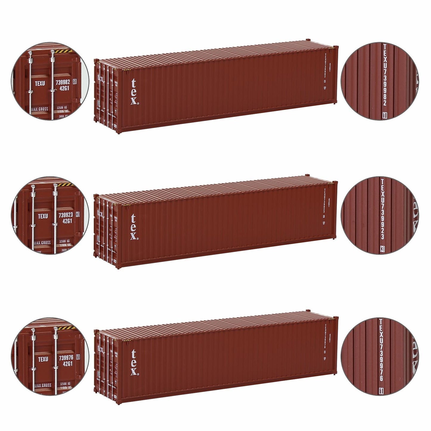Evemodel 3pcs Same HO Scale 1:87 40ft Shipping Containers 40' Cargo Box Different Road Name C8746