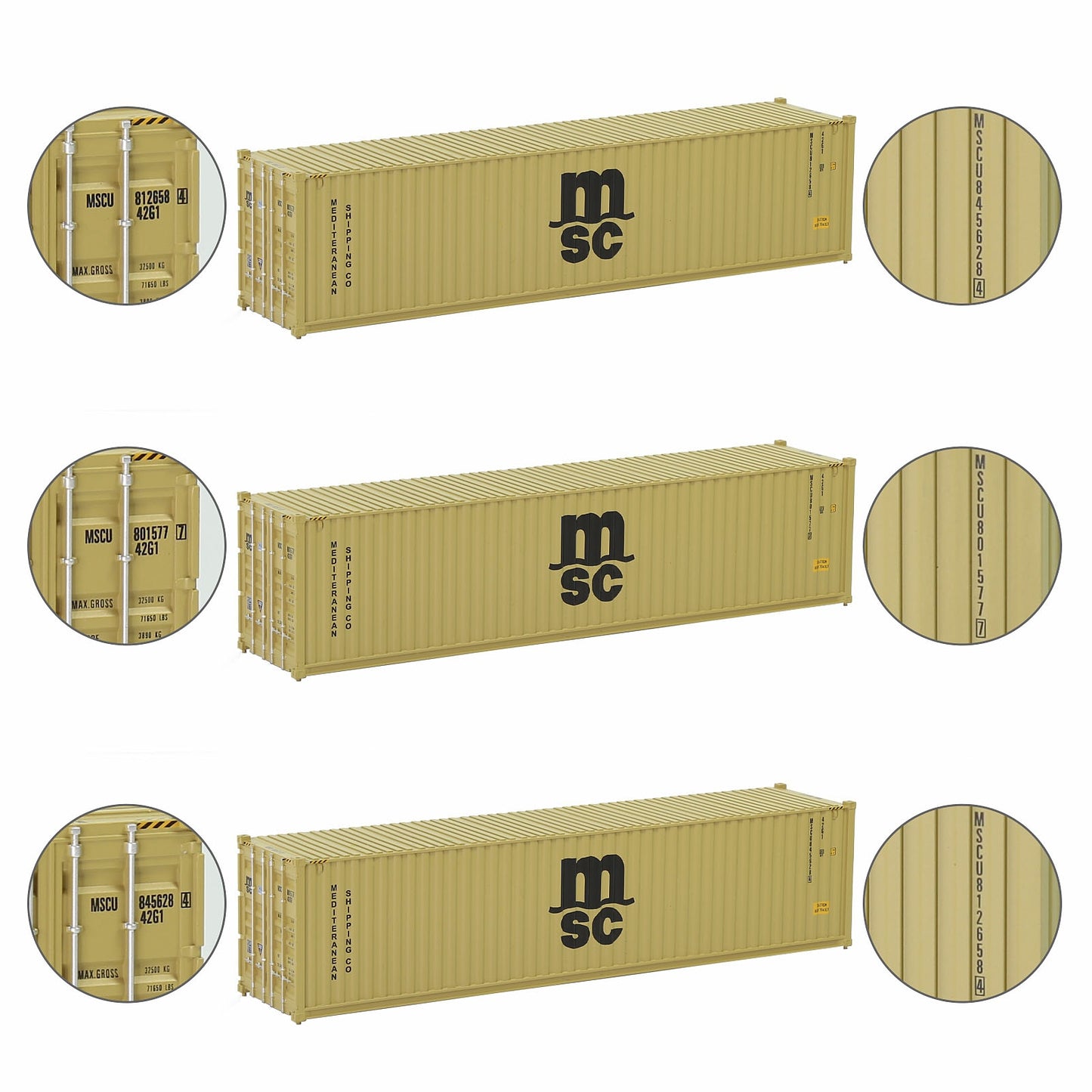 Evemodel 3pcs Same HO Scale 1:87 40ft Shipping Containers 40' Cargo Box Different Road Name C8746