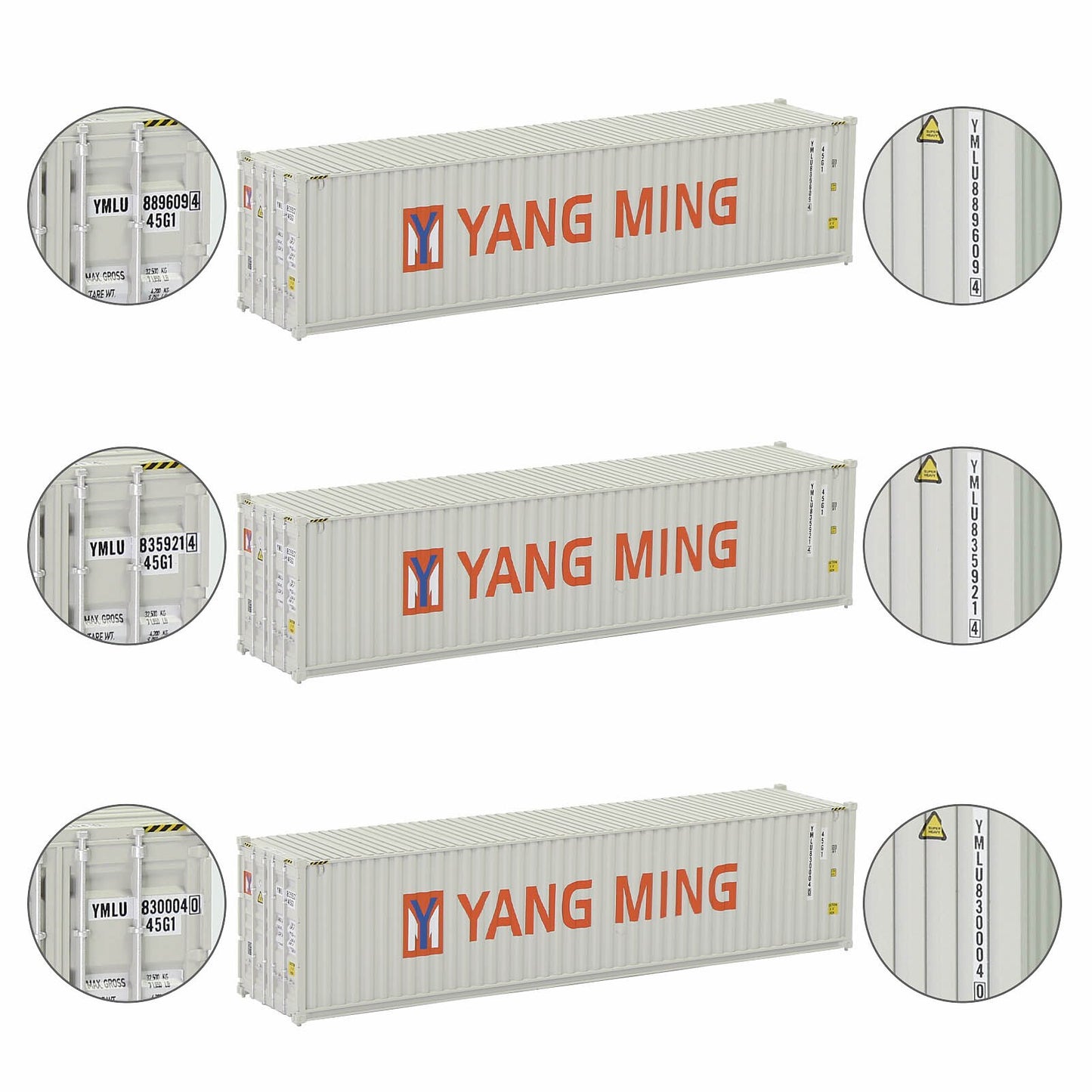 Evemodel 3pcs Same HO Scale 1:87 40ft Shipping Containers 40' Cargo Box Different Road Name C8746