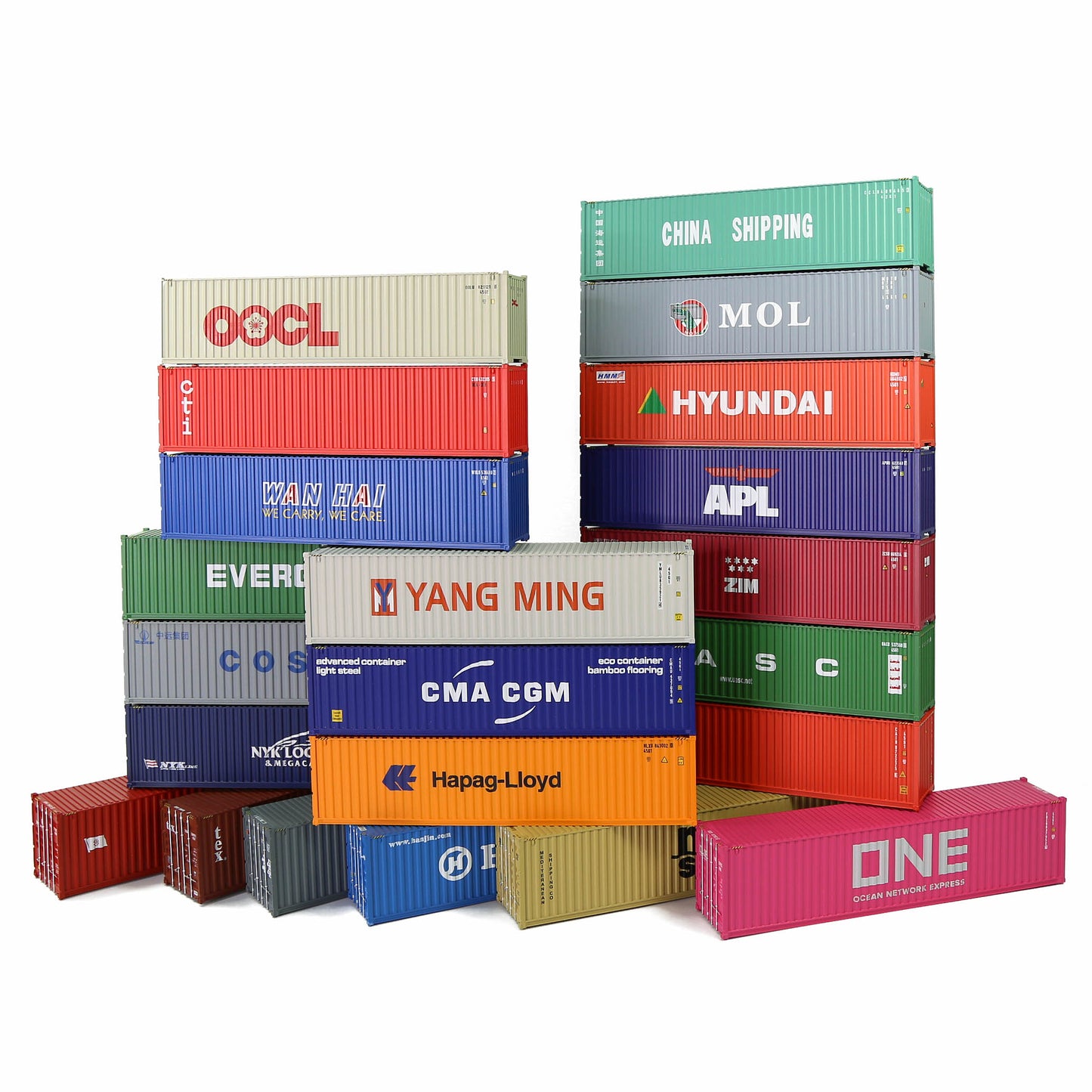 Evemodel 3pcs Same HO Scale 1:87 40ft Shipping Containers 40' Cargo Box Different Road Name C8746