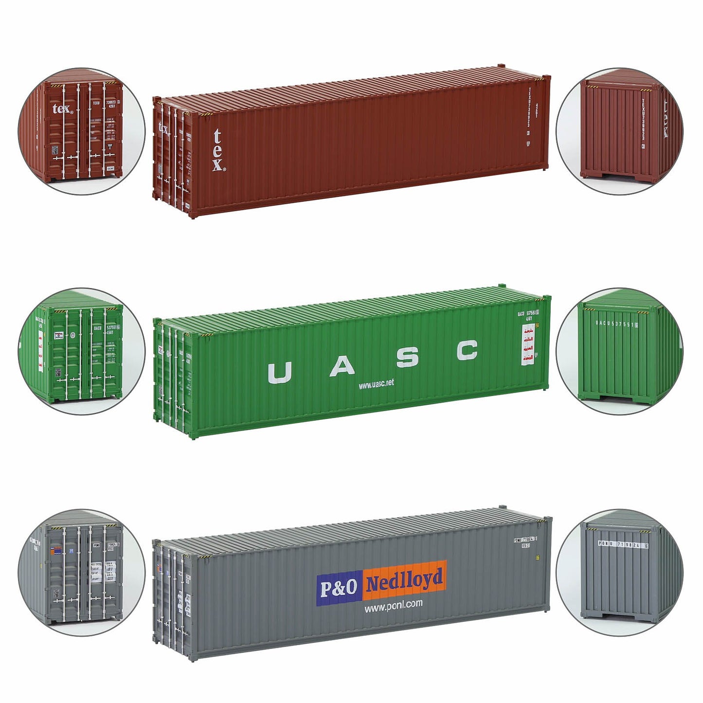 Evemodel 3pcs Same HO Scale 1:87 40ft Shipping Containers 40' Cargo Box Different Road Name C8746