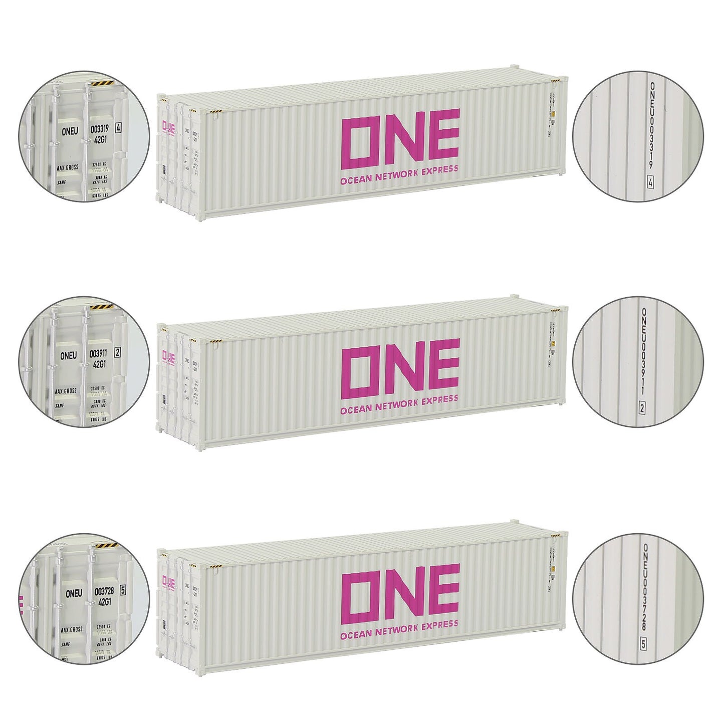 Evemodel 3pcs Same HO Scale 1:87 40ft Shipping Containers 40' Cargo Box Different Road Name C8746