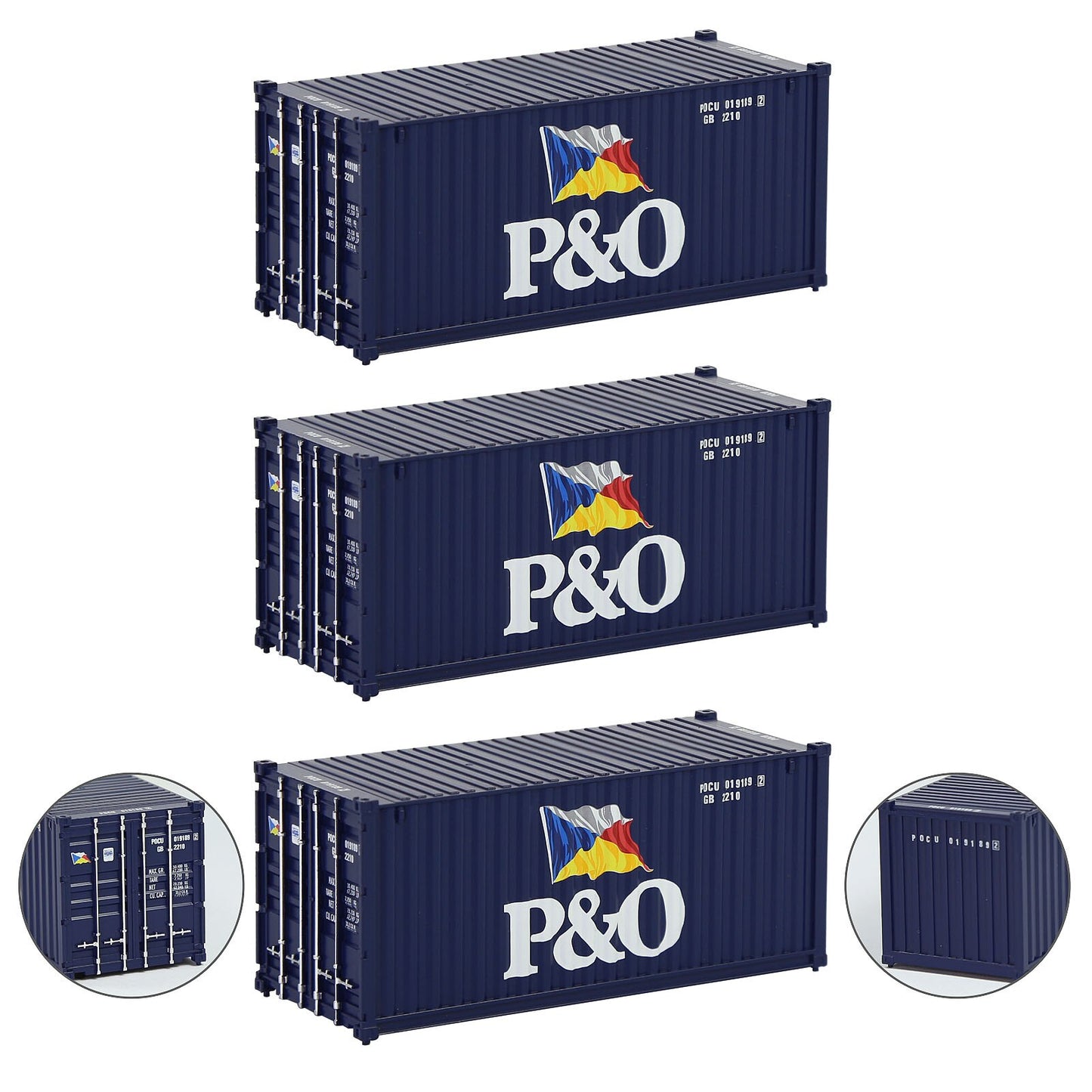 Evemodel 3pcs Model Railway Layout HO Scale 1:87 20ft Contaniers 20' Cargo Box C8726