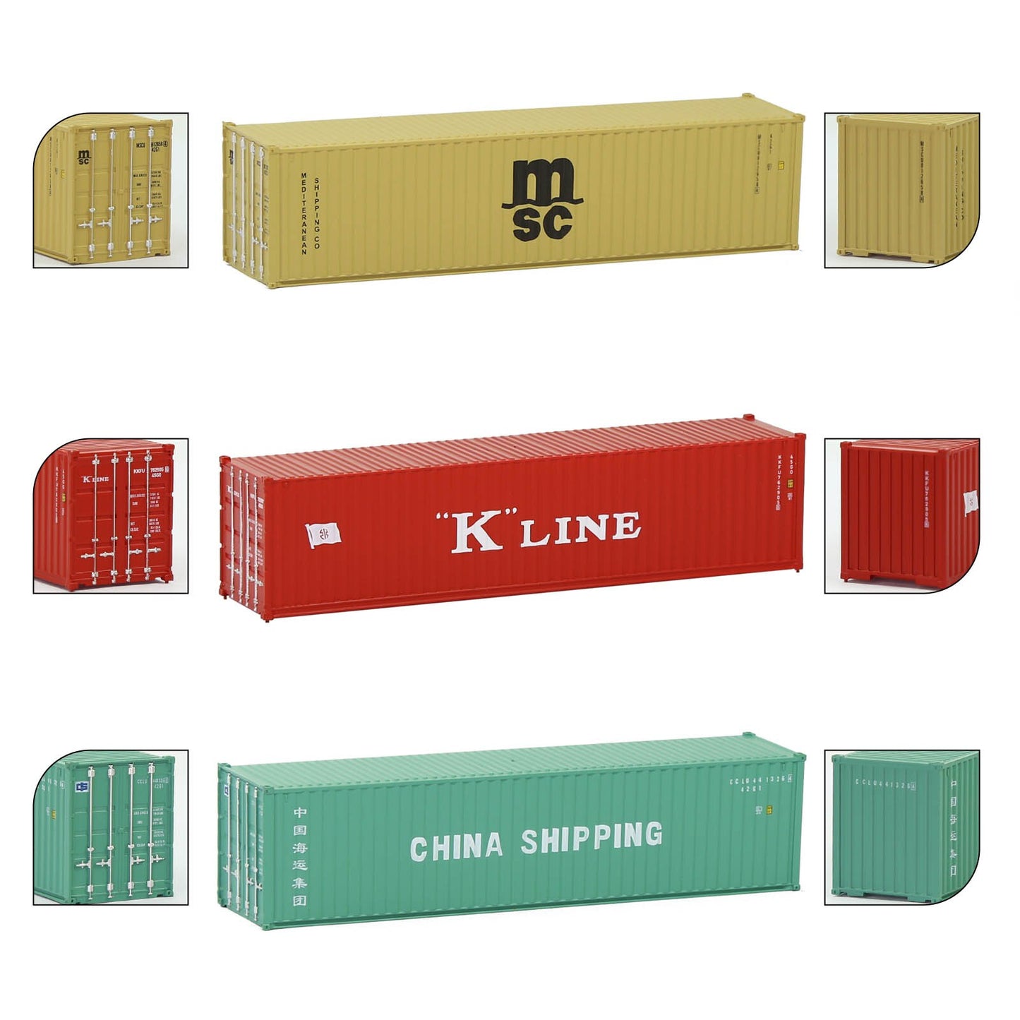 3pcs Mixed N Scale 40ft Containers 1:160 40' Shipping Cargo Box with Magnets C15008