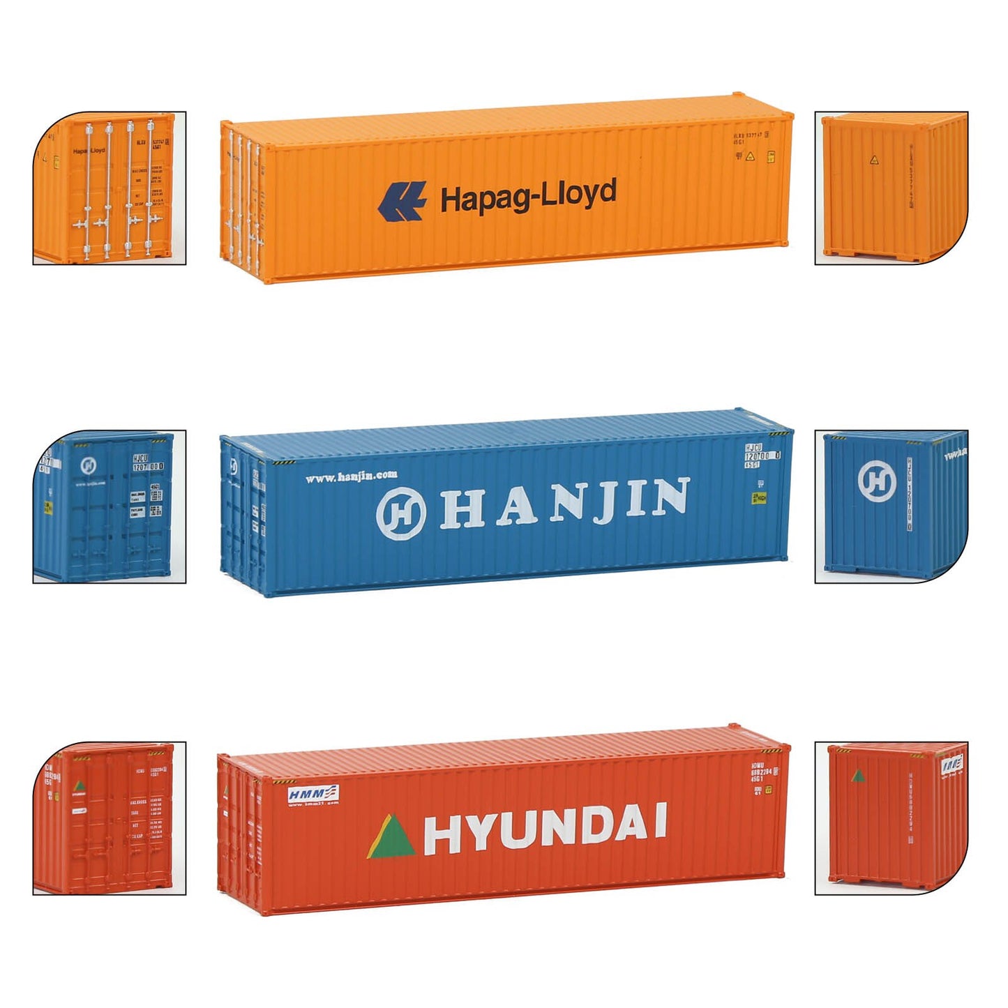 3pcs Mixed N Scale 40ft Containers 1:160 40' Shipping Cargo Box with Magnets C15008