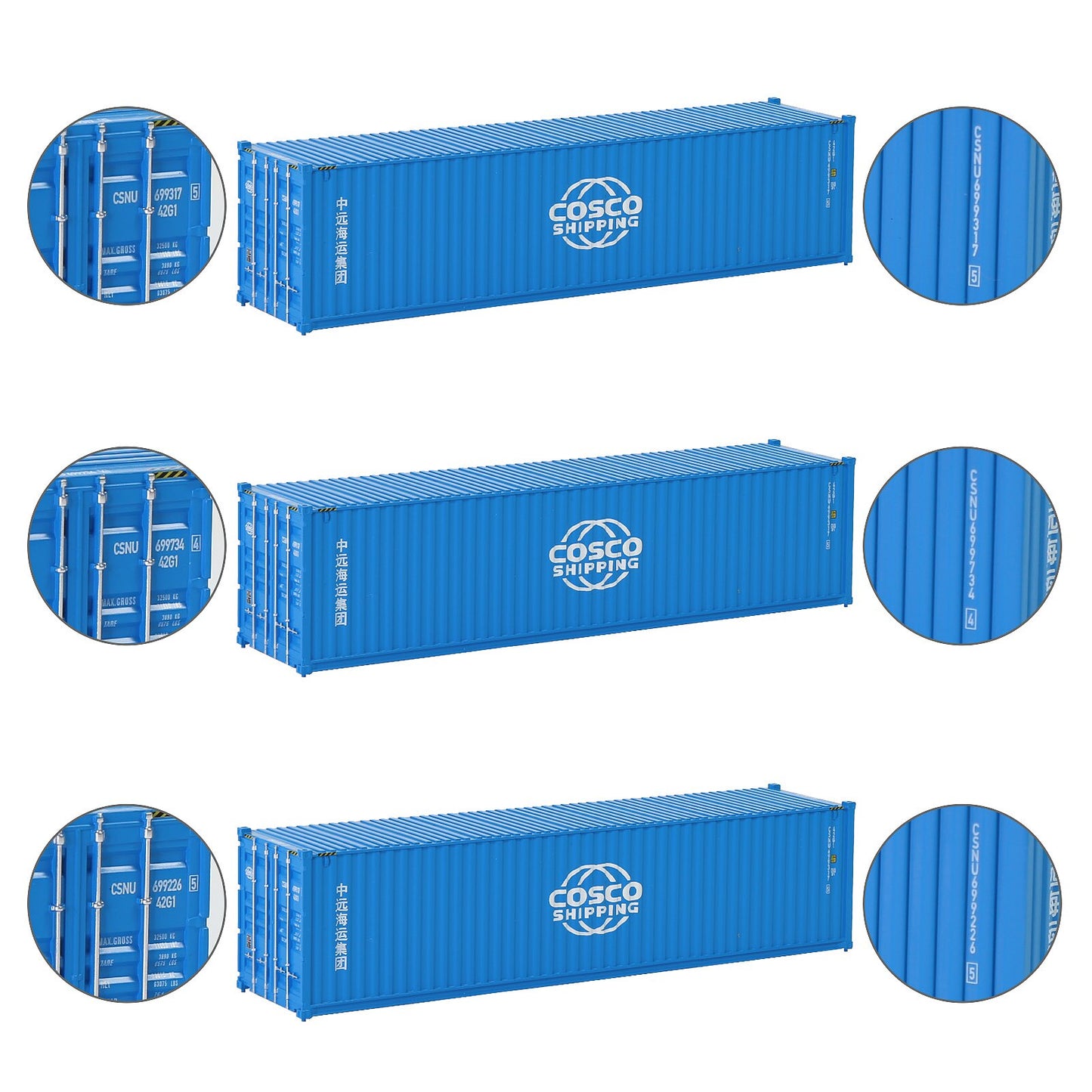 Evemodel 3pcs Same HO Scale 1:87 40ft Shipping Containers 40' Cargo Box Different Road Name C8746