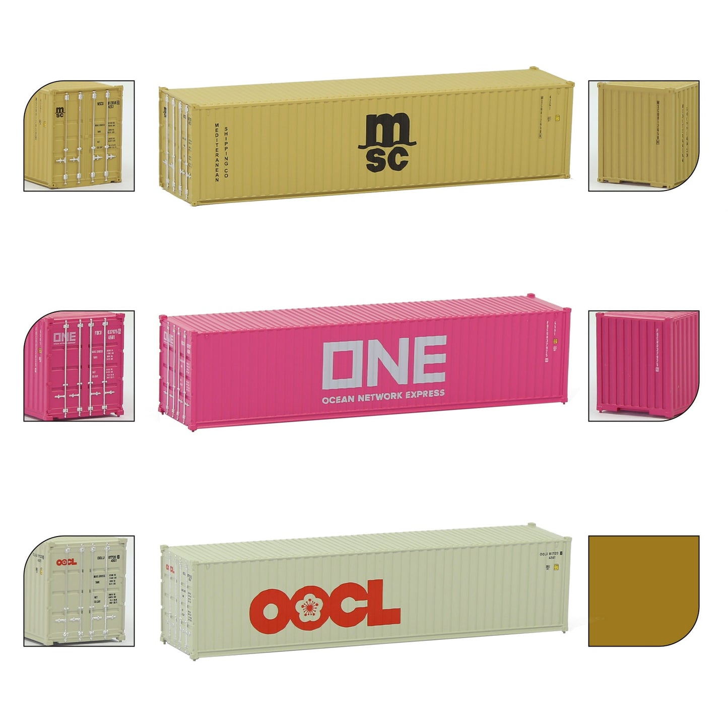 3pcs Mixed N Scale 40ft Containers 1:160 40' Shipping Cargo Box with Magnets C15008