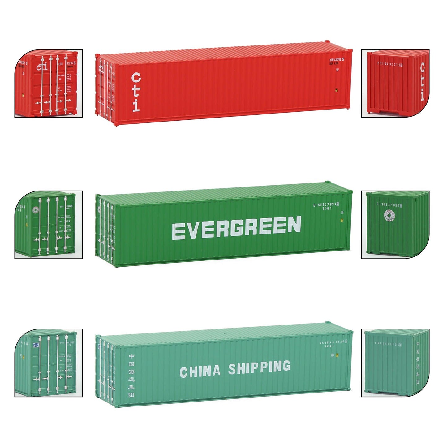 3pcs Mixed N Scale 40ft Containers 1:160 40' Shipping Cargo Box with Magnets C15008