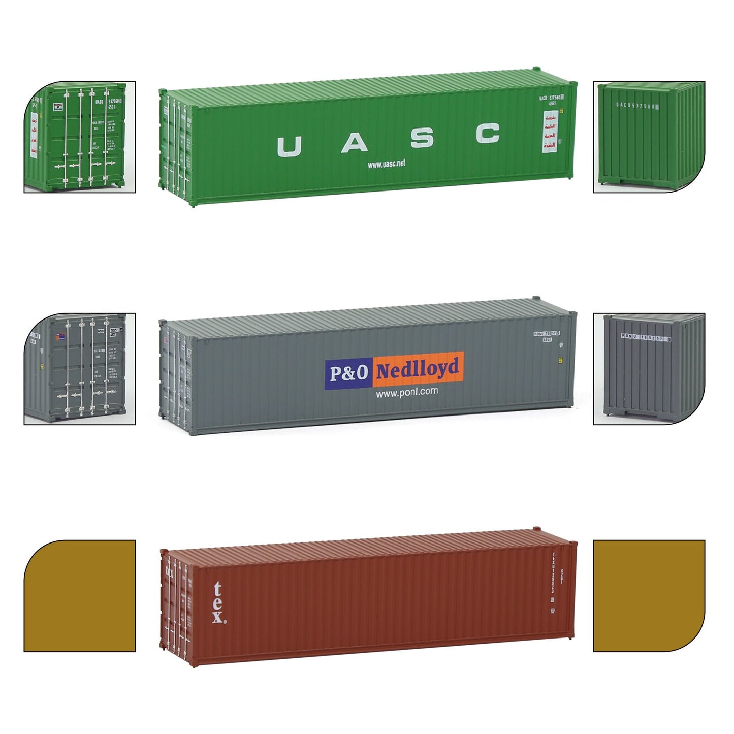 3pcs Mixed N Scale 40ft Containers 1:160 40' Shipping Cargo Box with Magnets C15008