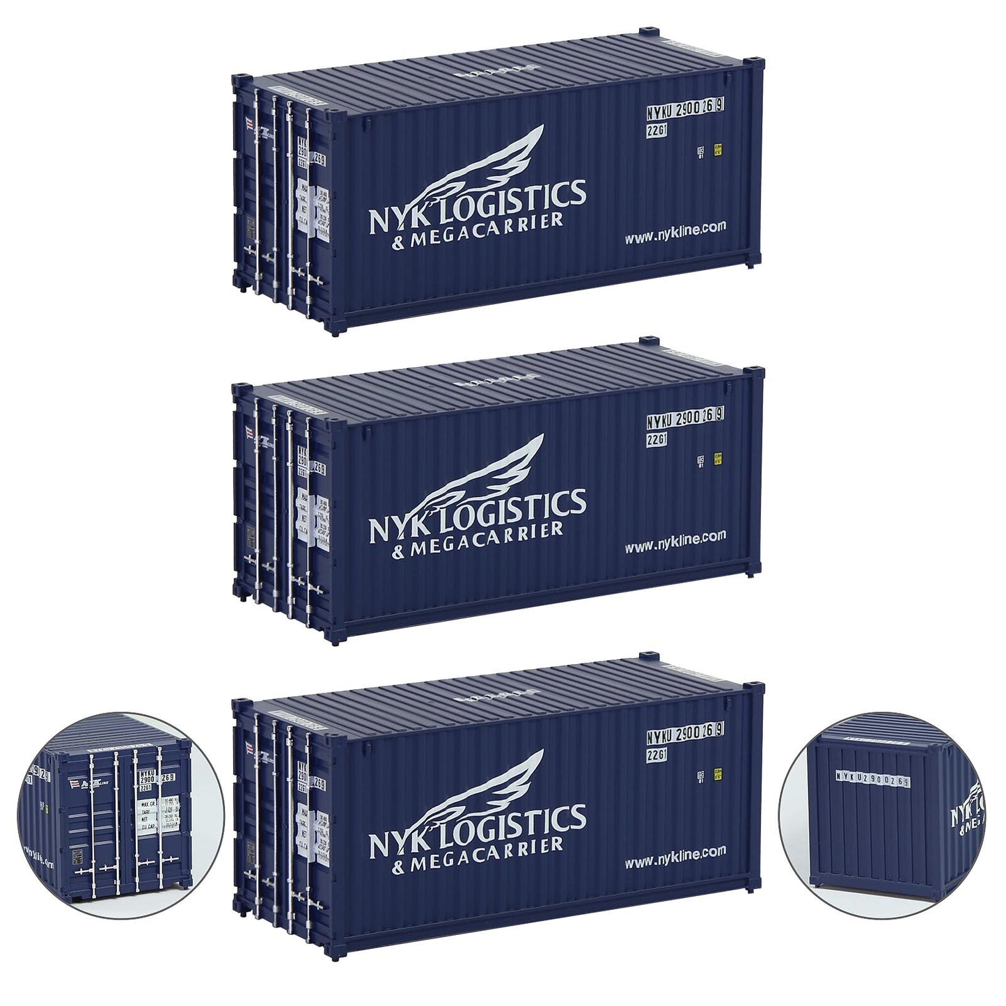 Evemodel 3pcs Model Railway Layout HO Scale 1:87 20ft Contaniers 20' Cargo Box C8726