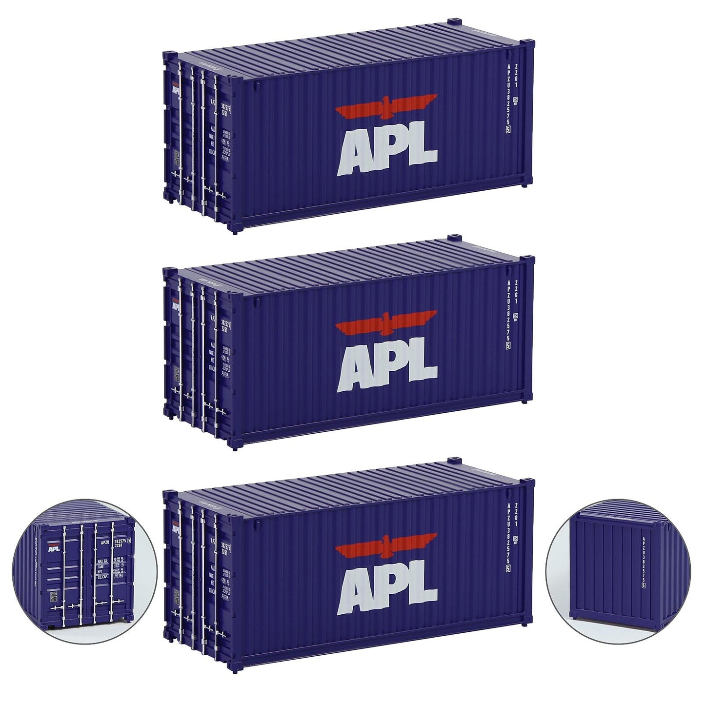 Evemodel 3pcs Model Railway Layout HO Scale 1:87 20ft Contaniers 20' Cargo Box C8726