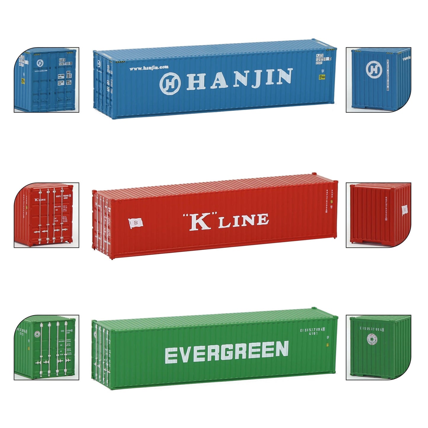 3pcs Mixed N Scale 40ft Containers 1:160 40' Shipping Cargo Box with Magnets C15008