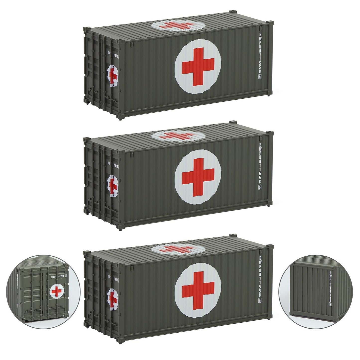 Evemodel 3pcs Model Railway Layout HO Scale 1:87 20ft Contaniers 20' Cargo Box C8726