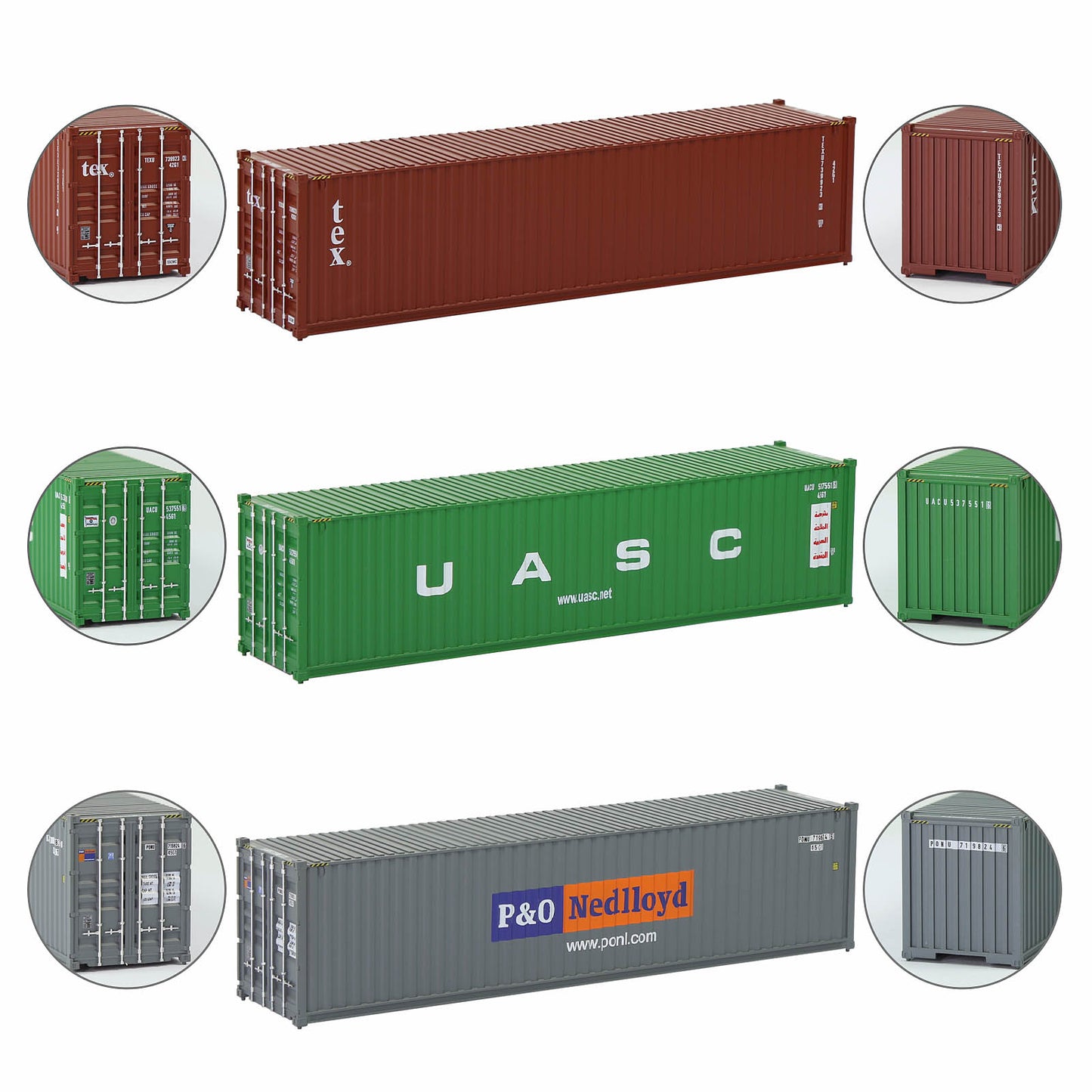 Evemodel 3pcs Mixed HO Scale 40ft Containers 1:87 40' Shipping Cargo Box C8746