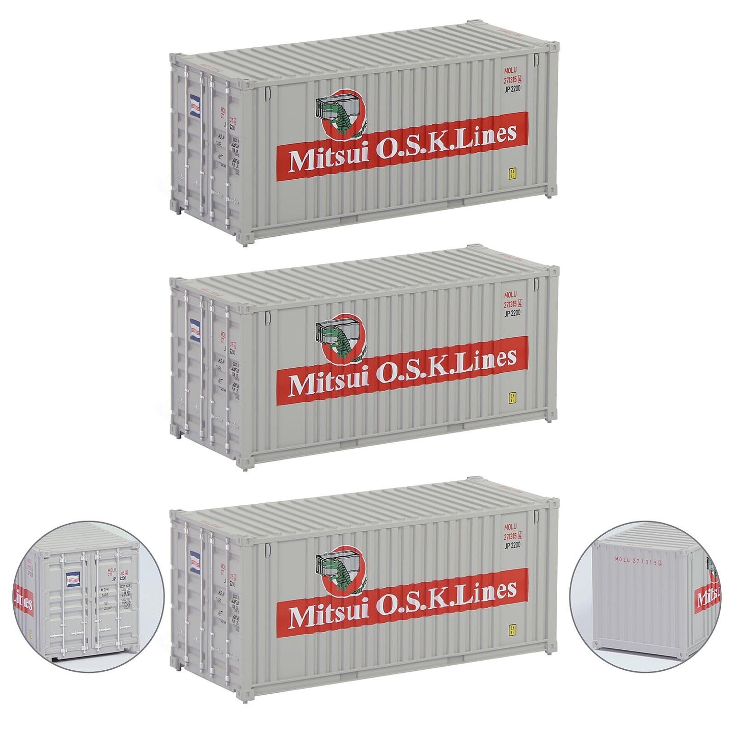 Evemodel 3pcs Model Railway Layout HO Scale 1:87 20ft Contaniers 20' Cargo Box C8726