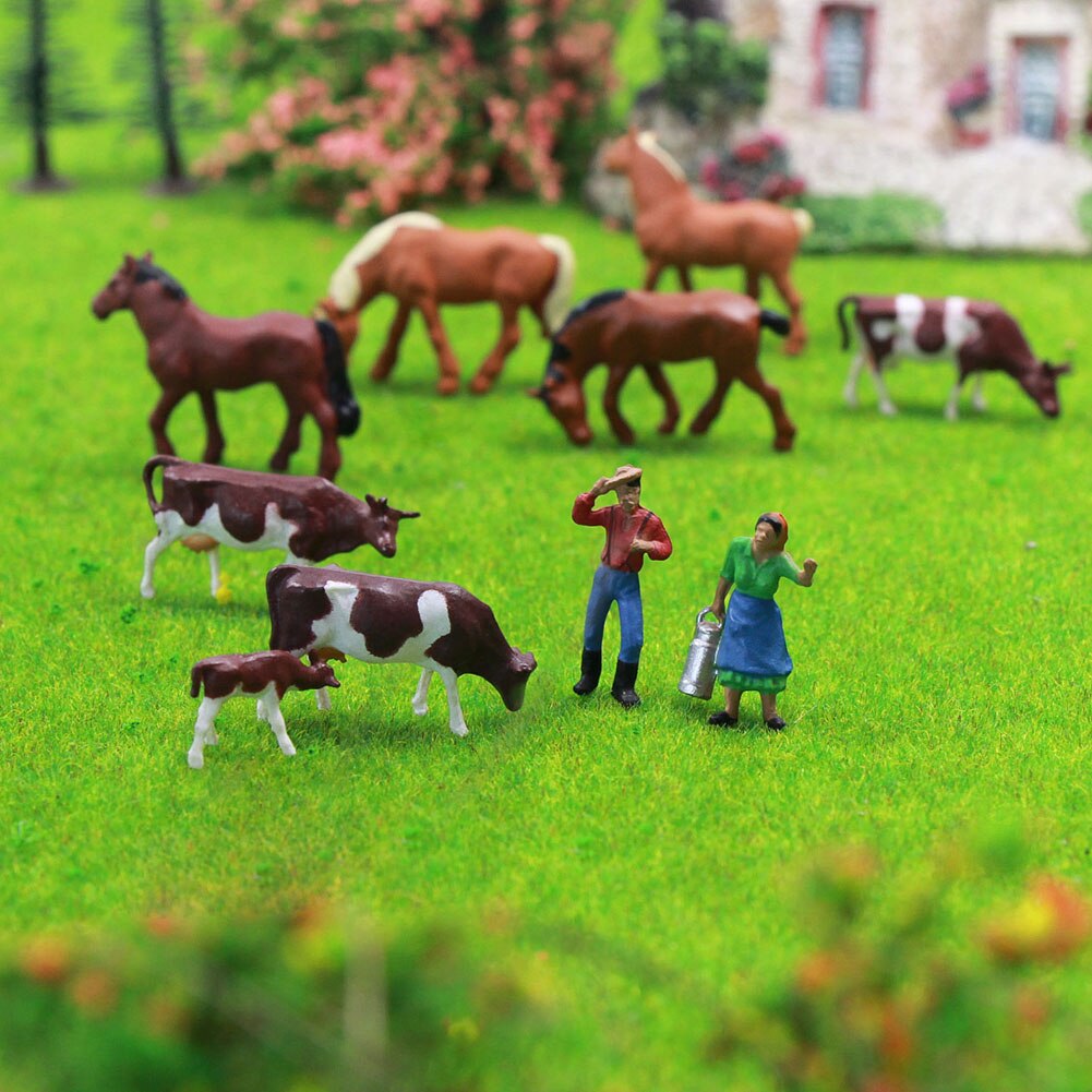 Evemodel 36pcs Model Trains HO Scale 1:87 Model Horses Cows Farm Animals with Model Figures